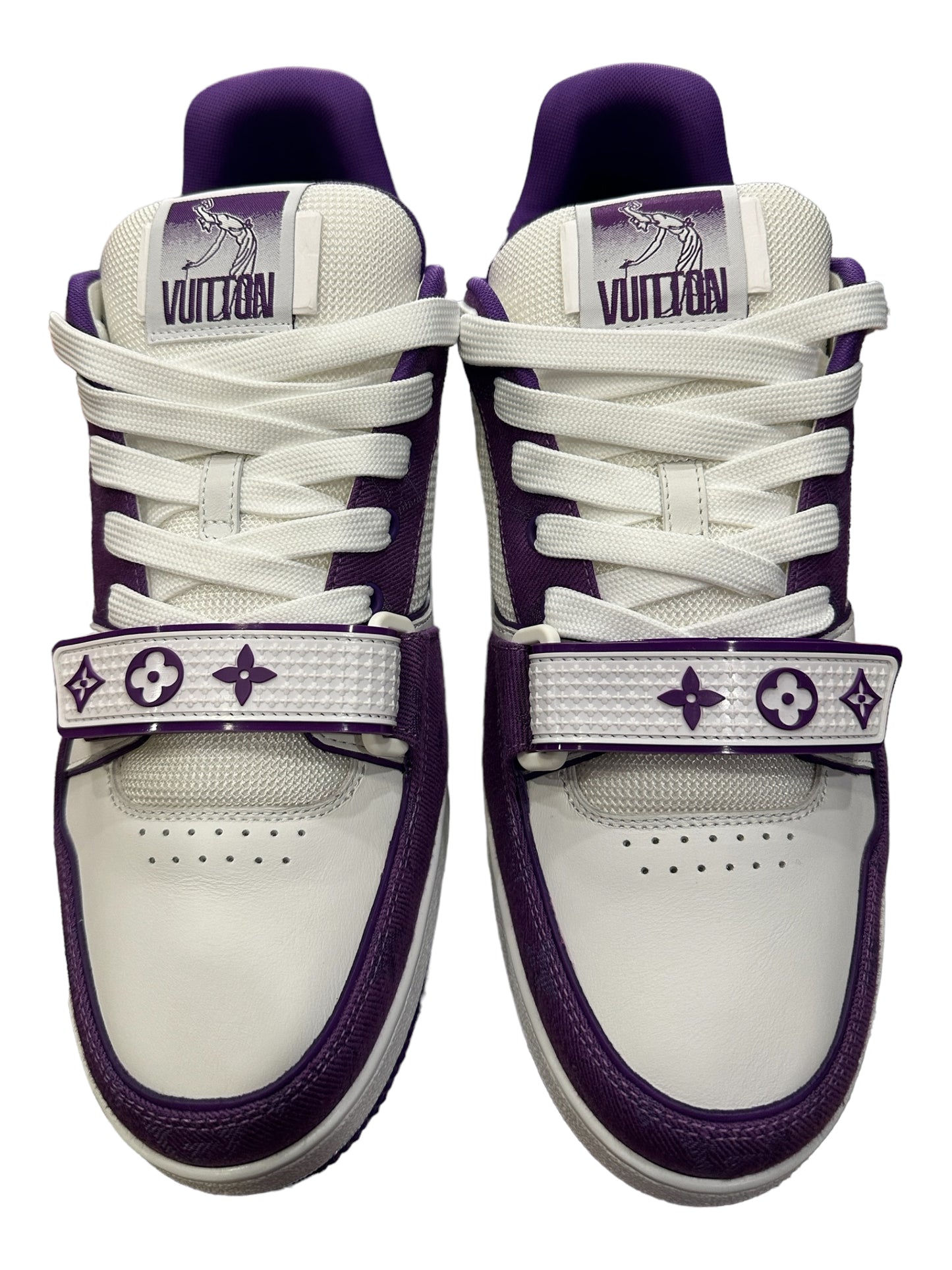 Louis Vuitton White & Purple Strap 'LV Trainer' Sneakers