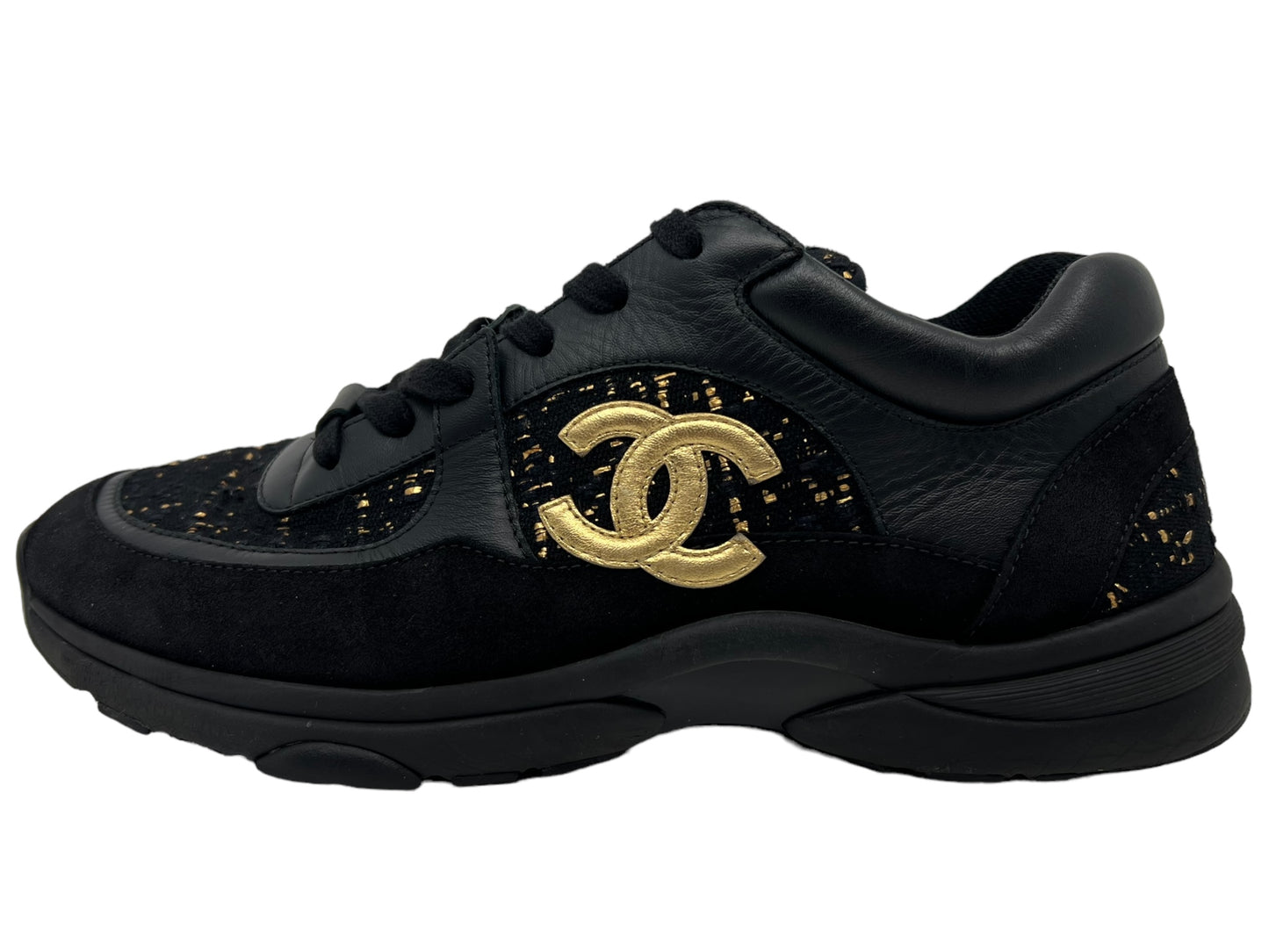 Chanel CC Trainer Black and Gold Pre-owned size 43